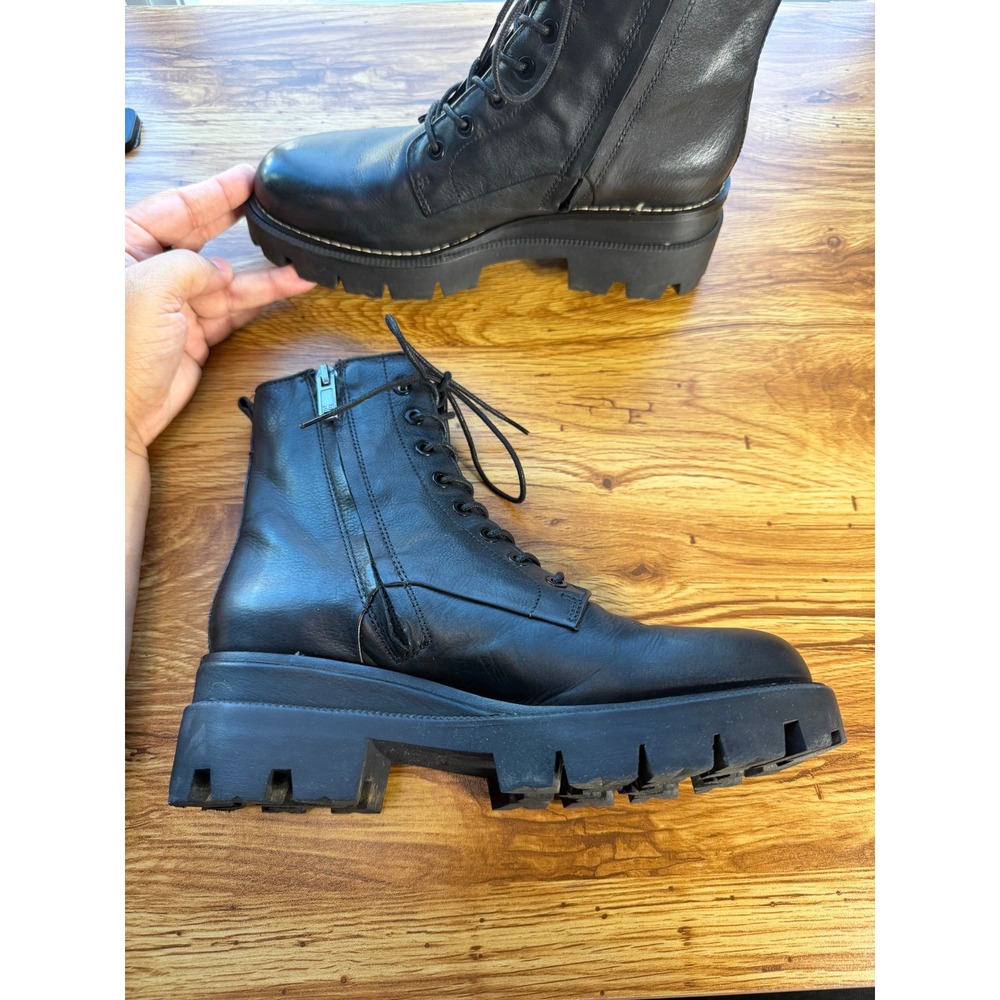 Sam Edelman Garret Black Leather Lug Sole Combat Ankle Boots Womens 6.5 M